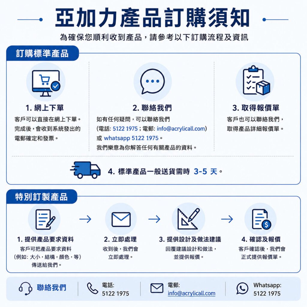 亞加力產品訂購須知